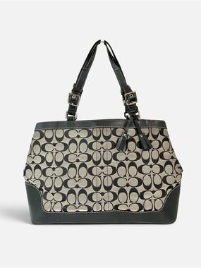 Coach Signature Canvas Tote Bag in Black and Beige